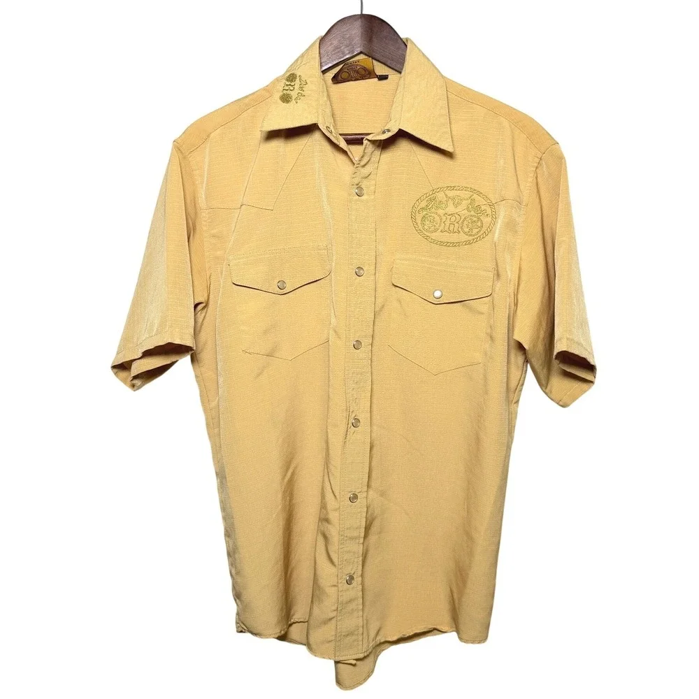 Dos de Oro Boots Mens Yellow Western Pearl Snap Shirt Short Sleeve Embroidered